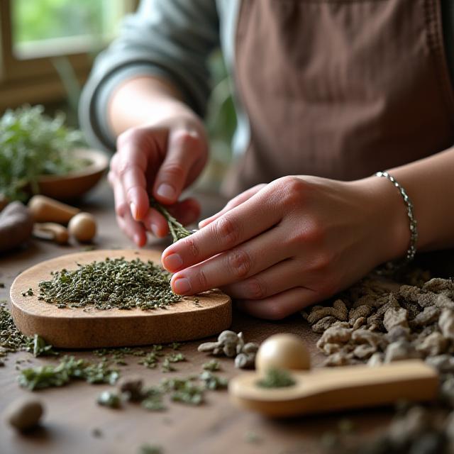 Close up of traditional herbal medicine preparation